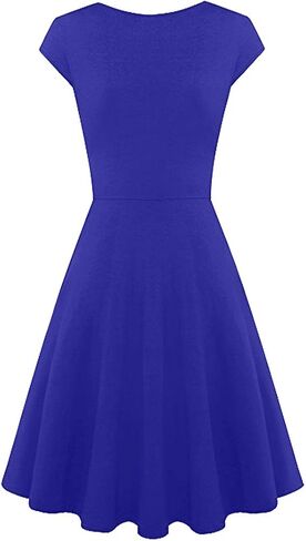 FLITAY Women's Vintage V Neck Cap Sleeve Dress Ruched Bodycon Top Dress Swing Hem Dress in Kuwait