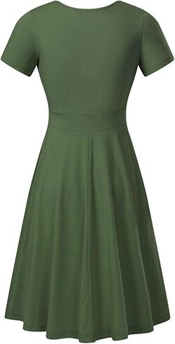 FLITAY Women's Vintage V Neck Cap Sleeve Dress Ruched Bodycon Top Dress Swing Hem Dress in Kuwait