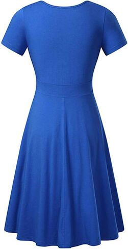 FLITAY Women's Vintage V Neck Cap Sleeve Dress Ruched Bodycon Top Dress Swing Hem Dress in Kuwait