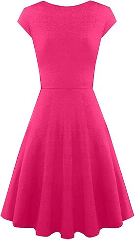 FLITAY Women's Vintage V Neck Cap Sleeve Dress Ruched Bodycon Top Dress Swing Hem Dress in Kuwait