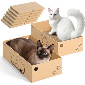 Ycozy Cat Scratcher Box, 5 in 1 Reversible Cardboard Scratching Pads Cat Scratching Board for Cat Paws Cat Scratch Pad 5 PCS Replacement Corrugated Cardboard Refill for Indoor Cats in Kuwait
