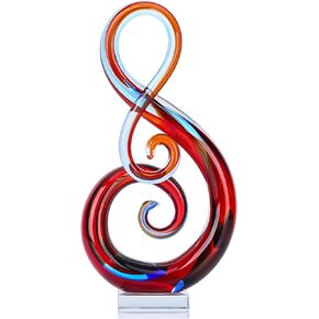 13" H Large Murano Glass Sculpture Red Hand Blown Glass Figurines Art Music Decor, Modern Red Glass Decor Crystals Sculpture Statue - for Luxury Home Living Room Office Console Table Decor in Saudi Arabia