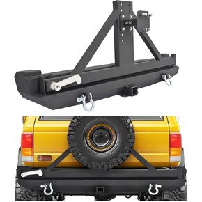 Rear Bumper&Adjustable Tire Carrier Compatible with 1984-2001 Jeep Cherokee XJ Models W/2" Hitch & 2XD-Rings Functional Rear Bumper Steel Powder Coated Black in Kuwait