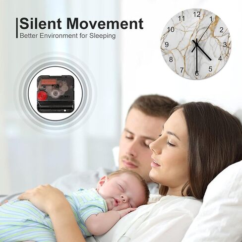ساعة الحائط الرخامية صامتة غير موقوتة تديرها البطارية ، وملمس أبيض رقائق الذهب الرخامي الزخرفية لحمام غرفة نوم غرفة المعيشة (12 بوصة) in Kuwait