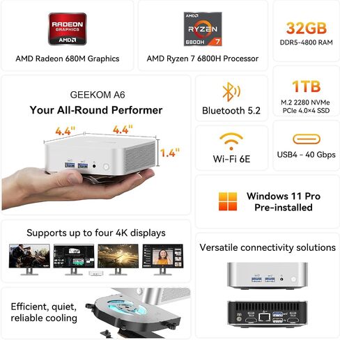 كمبيوتر صغير GEEKOM A7، كمبيوتر صغير AMD Ryzen 9 7940HS Windows 11 Pro (8 Core 16 Thread، حتى 5.2 جيجا هرتز) 32 جيجا بايت DDR5 2 تيرابايت PCIe Gen4 SSD كمبيوتر صغير | ايه ام دي راديون 780 م | بي تي 5.2 | واي فاي 6E | يو اس بي 4 | 8 ك in Saudi Arabia