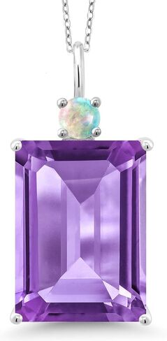 Gem Stone King 925 Sterling Silver Purple Amethyst and White Opal Pendant Necklace For Women (15.25 Cttw, Emerald Cut 18X13MM, With 18 Inch Silver Chain) in Saudi Arabia
