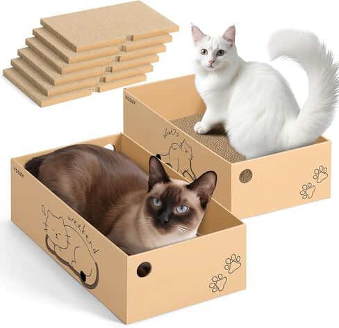 Ycozy Cat Scratcher Box, 5 in 1 Reversible Cardboard Scratching Pads Cat Scratching Board for Cat Paws Cat Scratch Pad 5 PCS Replacement Corrugated Cardboard Refill for Indoor Cats in Kuwait