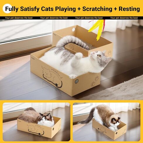 Ycozy Cat Scratcher Box, 5 in 1 Reversible Cardboard Scratching Pads Cat Scratching Board for Cat Paws Cat Scratch Pad 5 PCS Replacement Corrugated Cardboard Refill for Indoor Cats in Kuwait