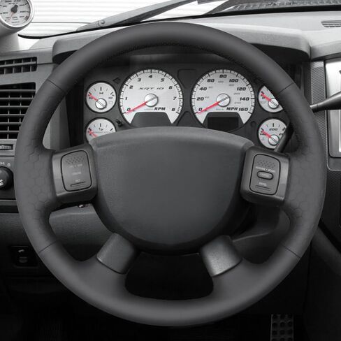 MEWANT Steering Wheel Wrap for odge Ram 1500 2500 3500 2004-2008 Made of Black Smooth and Embossed Artificial Leather in Kuwait