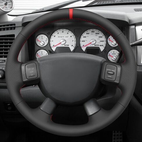 MEWANT Steering Wheel Wrap for odge Ram 1500 2500 3500 2004-2008 Made of Black Smooth and Embossed Artificial Leather in Kuwait