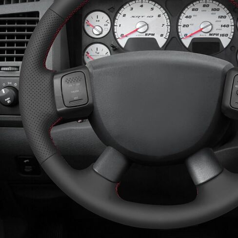 MEWANT Steering Wheel Wrap for odge Ram 1500 2500 3500 2004-2008 Made of Black Smooth and Embossed Artificial Leather in Kuwait