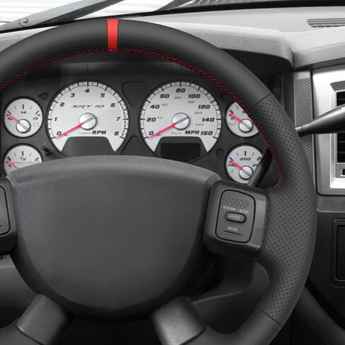 MEWANT Steering Wheel Wrap for odge Ram 1500 2500 3500 2004-2008 Made of Black Smooth and Embossed Artificial Leather in Kuwait