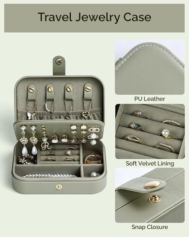 Jewelry Travel Case, Portable Travel Jewelry Box for Women, PU Leather, Snap Closure, Jewelry Holder Organizer Travel Essentials, Green in Saudi Arabia
