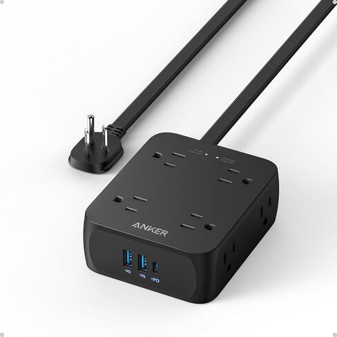 شريط طاقة مسطح من Anker Surge Protector 2000J، سلك تمديد رفيع بطول 5 أقدام مع 8 منافذ، 2 منفذ USB A ومنفذ USB C، 20 وات لجهاز iPhone15، حامل على الحائط، مدمج للمنزل والمكتب والغرفة، مدرج في قائمة TUV in Saudi Arabia
