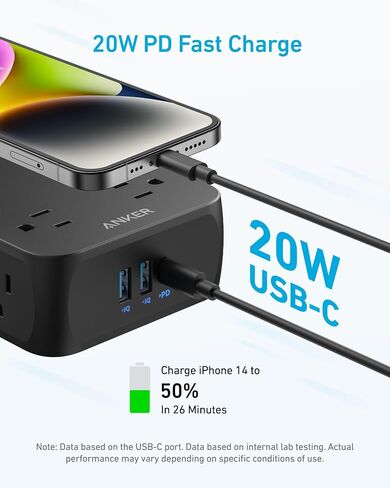 شريط طاقة مسطح من Anker Surge Protector 2000J، سلك تمديد رفيع بطول 5 أقدام مع 8 منافذ، 2 منفذ USB A ومنفذ USB C، 20 وات لجهاز iPhone15، حامل على الحائط، مدمج للمنزل والمكتب والغرفة، مدرج في قائمة TUV in Saudi Arabia