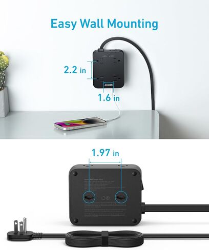 شريط طاقة مسطح من Anker Surge Protector 2000J، سلك تمديد رفيع بطول 5 أقدام مع 8 منافذ، 2 منفذ USB A ومنفذ USB C، 20 وات لجهاز iPhone15، حامل على الحائط، مدمج للمنزل والمكتب والغرفة، مدرج في قائمة TUV in Saudi Arabia
