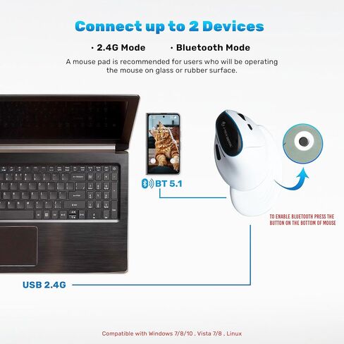 ماوس USB رأسي سلكي رقمي مريح من J-Tech مع حساسية قابلة للتعديل (600/1000/1600 نقطة لكل بوصة)، قدرة تحمل التمرير، مسند راحة اليد قابل للإزالة وأزرار الإبهام [V628] in Kuwait