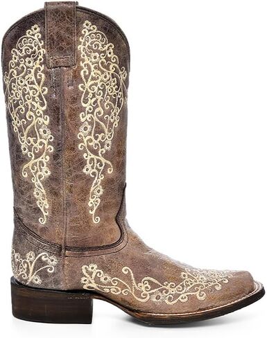 CORRAL LADIE'S BROWN CRATER BONE EMBROIDERY SQ. TOE, LEATHER WITH RUBBER INSERT SOLE, WESTERN A2663 in Saudi Arabia