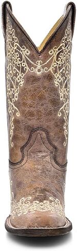 CORRAL LADIE'S BROWN CRATER BONE EMBROIDERY SQ. TOE, LEATHER WITH RUBBER INSERT SOLE, WESTERN A2663 in Saudi Arabia