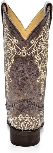 CORRAL LADIE'S BROWN CRATER BONE EMBROIDERY SQ. TOE, LEATHER WITH RUBBER INSERT SOLE, WESTERN A2663 in Saudi Arabia