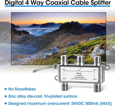 NEWCARE Digital 8-Way Coaxial Cable Splitter 5-2400MHz، متوافق مع RG6، يعمل مع الأقمار الصناعية / تلفزيون الكابل والإنترنت، نظام هوائي CATV. (الكابل المحوري غير متضمن) in Saudi Arabia