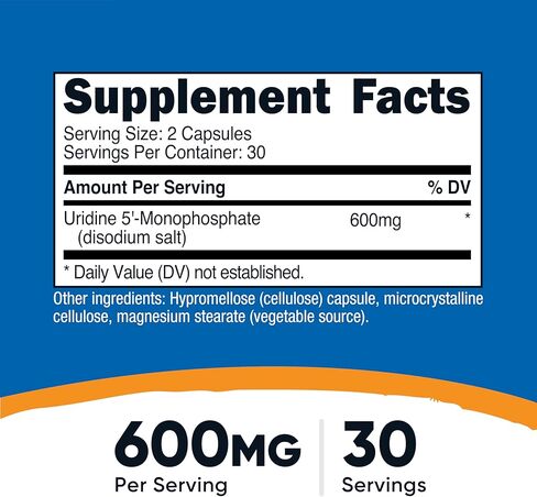 Nutricost uridine monophosphate 60 كبسولات ، 600 ملغ لكل وجبة - نباتي ، 30 حصة in Kuwait