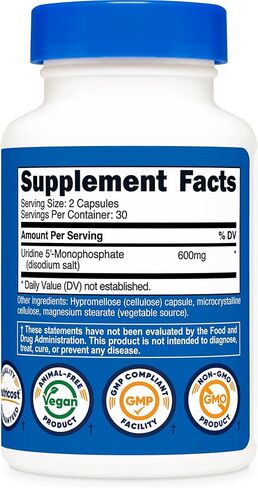 Nutricost uridine monophosphate 60 كبسولات ، 600 ملغ لكل وجبة - نباتي ، 30 حصة in Kuwait