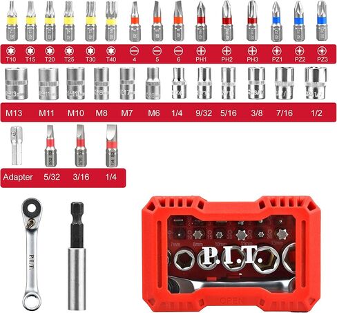 P.I.T. Impact Screwdriver Bit Set,Magnetic 42 pcs Driver Bit Set,S2 Steel Screwdriver Impact Kit With a Storage Box,1/4 Hex Shank Slotted/Torx/Phillips/Hex/Bit Holder Used for Power Screwdrivers in Saudi Arabia
