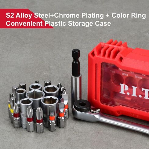 P.I.T. Impact Screwdriver Bit Set,Magnetic 42 pcs Driver Bit Set,S2 Steel Screwdriver Impact Kit With a Storage Box,1/4 Hex Shank Slotted/Torx/Phillips/Hex/Bit Holder Used for Power Screwdrivers in Saudi Arabia