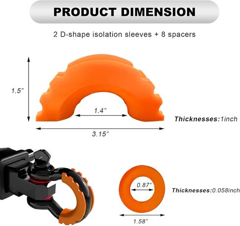 10PCS D Ring Shackle Isolators Washers Kit, 3/4" Towing Shackle Cover with 8 Rubber Washers, Soft D-Ring Isolators Washers Protect Bumper & Reduce Rattling, Car Accessories (Orange) in Saudi Arabia