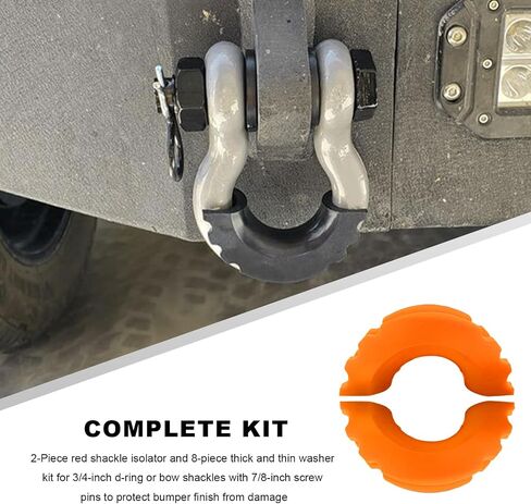 10PCS D Ring Shackle Isolators Washers Kit, 3/4" Towing Shackle Cover with 8 Rubber Washers, Soft D-Ring Isolators Washers Protect Bumper & Reduce Rattling, Car Accessories (Orange) in Saudi Arabia