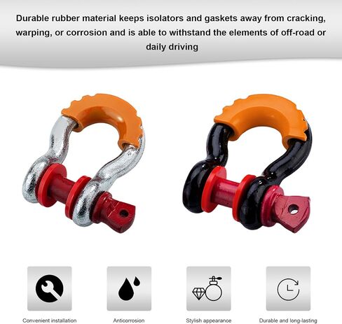 10PCS D Ring Shackle Isolators Washers Kit, 3/4" Towing Shackle Cover with 8 Rubber Washers, Soft D-Ring Isolators Washers Protect Bumper & Reduce Rattling, Car Accessories (Orange) in Saudi Arabia