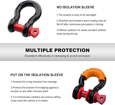 10PCS D Ring Shackle Isolators Washers Kit, 3/4" Towing Shackle Cover with 8 Rubber Washers, Soft D-Ring Isolators Washers Protect Bumper & Reduce Rattling, Car Accessories (Orange) in Saudi Arabia