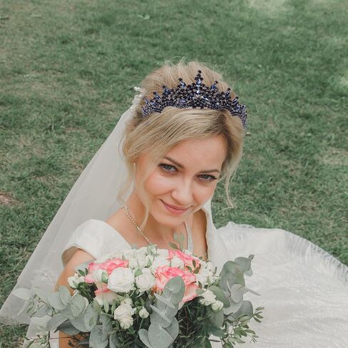 LIMELIA Women's Tiara for Henna Wedding Party|Glitter Hair Accessories for Bridal Birthday Pageant Prom Halloween Cos-play Christmas Party|Dence-Navy Blue in Saudi Arabia