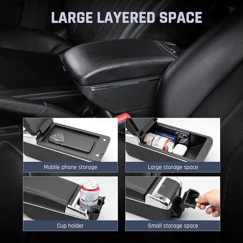 for Mitsubishi Mirage Attrage 2014-2024 Armrest Box with 7 USB Ports Center Storage Box Double-Layer Hand Centre Consoles with Cup Holder (7 USB Ports, Red Thread) in Saudi Arabia