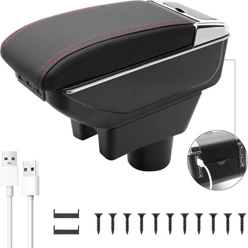 لمربع مسند الذراعين Mitsubishi Mirage 2014-2024 مع 7 منافذ USB مربع تخزين مربع مربع مزدوج الطبقة مع حامل الكأس (7 منافذ USB ، الخيط الأحمر) in Kuwait