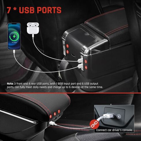 لمربع مسند الذراعين Mitsubishi Mirage 2014-2024 مع 7 منافذ USB مربع تخزين مربع مربع مزدوج الطبقة مع حامل الكأس (7 منافذ USB ، الخيط الأحمر) in Kuwait