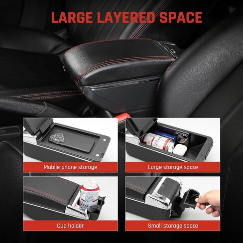لمربع مسند الذراعين Mitsubishi Mirage 2014-2024 مع 7 منافذ USB مربع تخزين مربع مربع مزدوج الطبقة مع حامل الكأس (7 منافذ USB ، الخيط الأحمر) in Kuwait