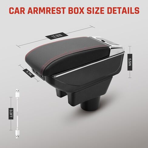 لمربع مسند الذراعين Mitsubishi Mirage 2014-2024 مع 7 منافذ USB مربع تخزين مربع مربع مزدوج الطبقة مع حامل الكأس (7 منافذ USB ، الخيط الأحمر) in Kuwait