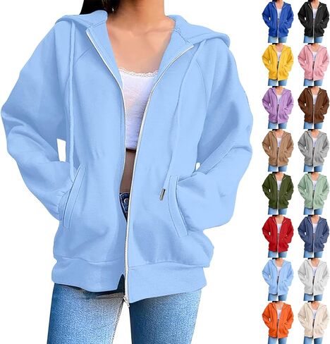 FZYLQY Women's Zip Up Hoodies 2025 Fall Winter Fashion Long Sleeve Hooded Sweatshirts Long Sleeve Comfy Casual Y2k Jacket in Kuwait