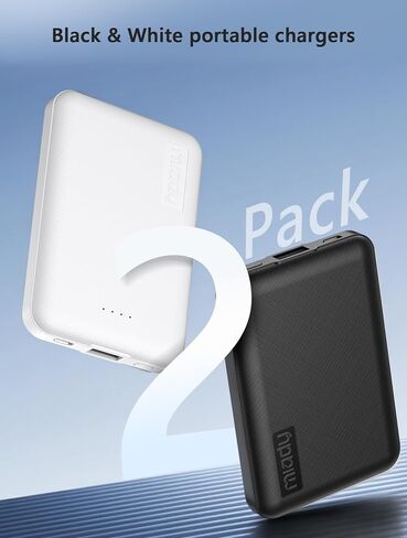 Miady 2-Pack Small Portable Charger 5000mAh Power Bank Travel Battery Pack | Dual USB丨Lightweight丨2 Outputs丨for Backpack丨Compatible with iPhone Galaxy Android etc丨Flight-Safe丨18.5Wh丨Black+White in Kuwait