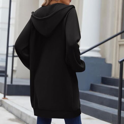 Zip up Hoodie Women Long Sleeve Fleece Oversized Long Sweatshirts Casual Fall Jacket Coat with Pocket in Saudi Arabia