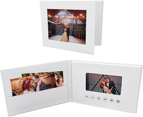 Movida 5"" Screen Video and Photo Book Luxury Hardbook Cover - Graduation, Wedding, Memory, Video Album Digital Book 5"" IPS Display, 2 GB Memory, Rechargeable Battery, Hangs on Wall, Small, White in Saudi Arabia