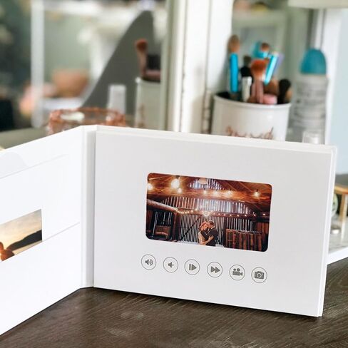 Movida 5"" Screen Video and Photo Book Luxury Hardbook Cover - Graduation, Wedding, Memory, Video Album Digital Book 5"" IPS Display, 2 GB Memory, Rechargeable Battery, Hangs on Wall, Small, White in Saudi Arabia