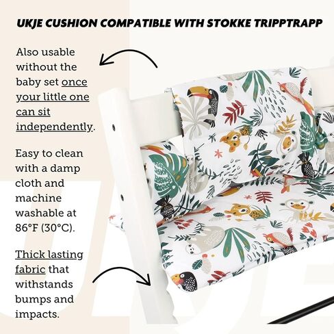 وسادة UKJE متوافقة مع Stokke Tripp Trapp - وسادة مقعد ناعمة للرضع والأطفال الصغار، ملحقات الكراسي العالية، حشوة من نسيج القطن، سهلة التركيب، مصنوعة يدويًا في أوروبا (قرد أبيض) in Kuwait