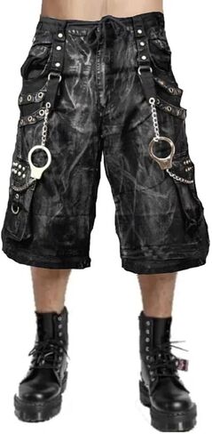 Men Extreme Bondage Jeans Apocalyptic Skater Alternative Gothic Punk Rocker Cyber Goth Steampunk Biker Short/Unisex Shorts (US, Alpha, 4X-Large, Regular, Regular, Black) in Saudi Arabia