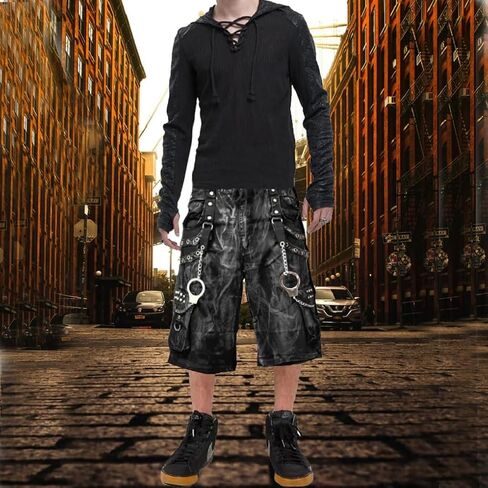 Men Extreme Bondage Jeans Apocalyptic Skater Alternative Gothic Punk Rocker Cyber Goth Steampunk Biker Short/Unisex Shorts (US, Alpha, 4X-Large, Regular, Regular, Black) in Saudi Arabia