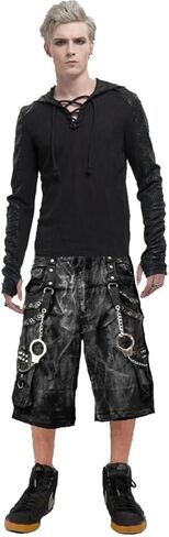 Men Extreme Bondage Jeans Apocalyptic Skater Alternative Gothic Punk Rocker Cyber Goth Steampunk Biker Short/Unisex Shorts (US, Alpha, 4X-Large, Regular, Regular, Black) in Saudi Arabia