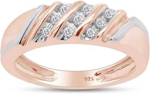 1/10 Cttw White Natural Round Diamond Two Tone Mens Wedding Band Ring In 14k Gold Over Sterling Silver (I-J Color, I2-I3 Clarity) in Saudi Arabia