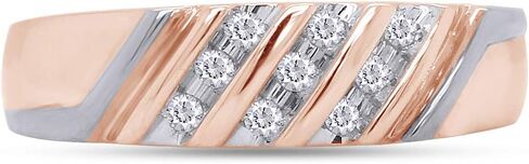 1/10 Cttw White Natural Round Diamond Two Tone Mens Wedding Band Ring In 14k Gold Over Sterling Silver (I-J Color, I2-I3 Clarity) in Saudi Arabia